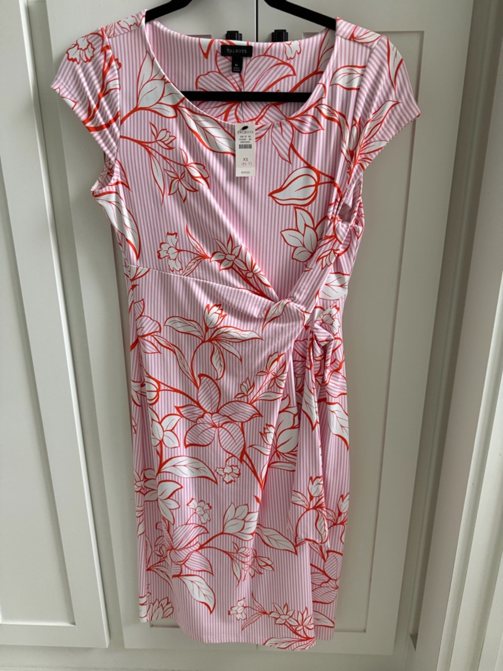Talbots Pink and Red Floral Wrap-Style Midi Dress